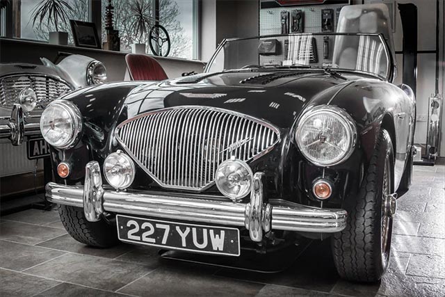 Austin Healey 100M Le Mans BN1/BN2 on display in A H Spares showroom