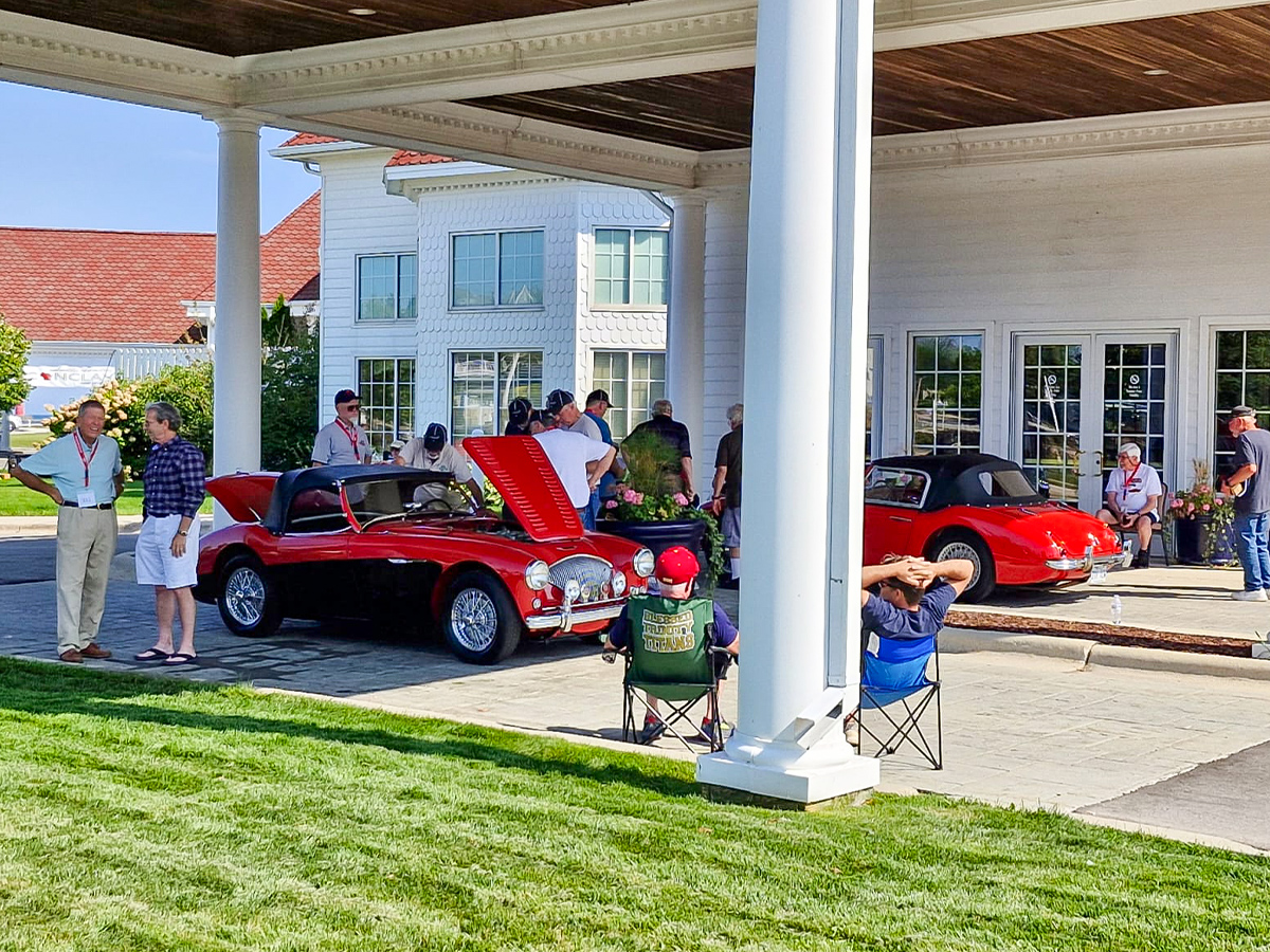 Austin Healeys parked at Conclave 24 event for the Concours judging