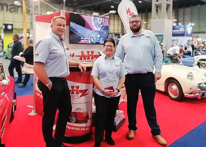 John, Patricia, and Ryan from A H Spares at the Classic Motor Show 2024