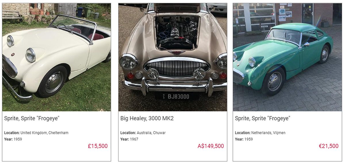 Healeys For Sale list of 3 cars