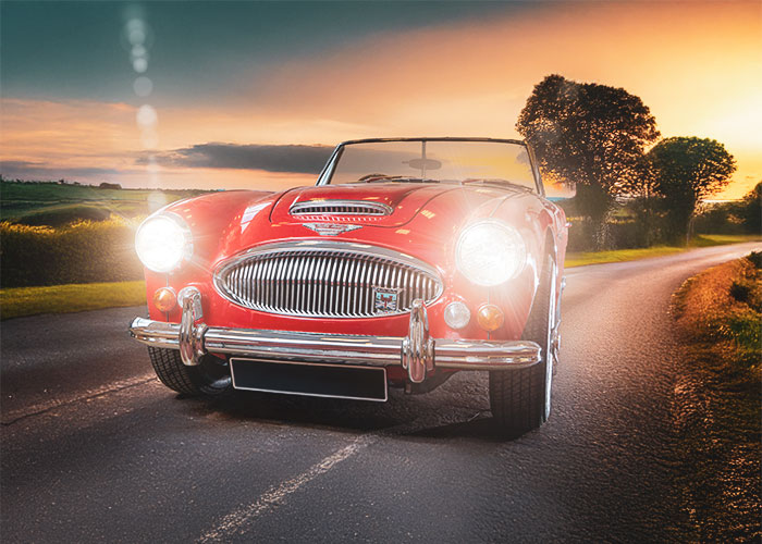 Austin Healey 3000 early evening country road