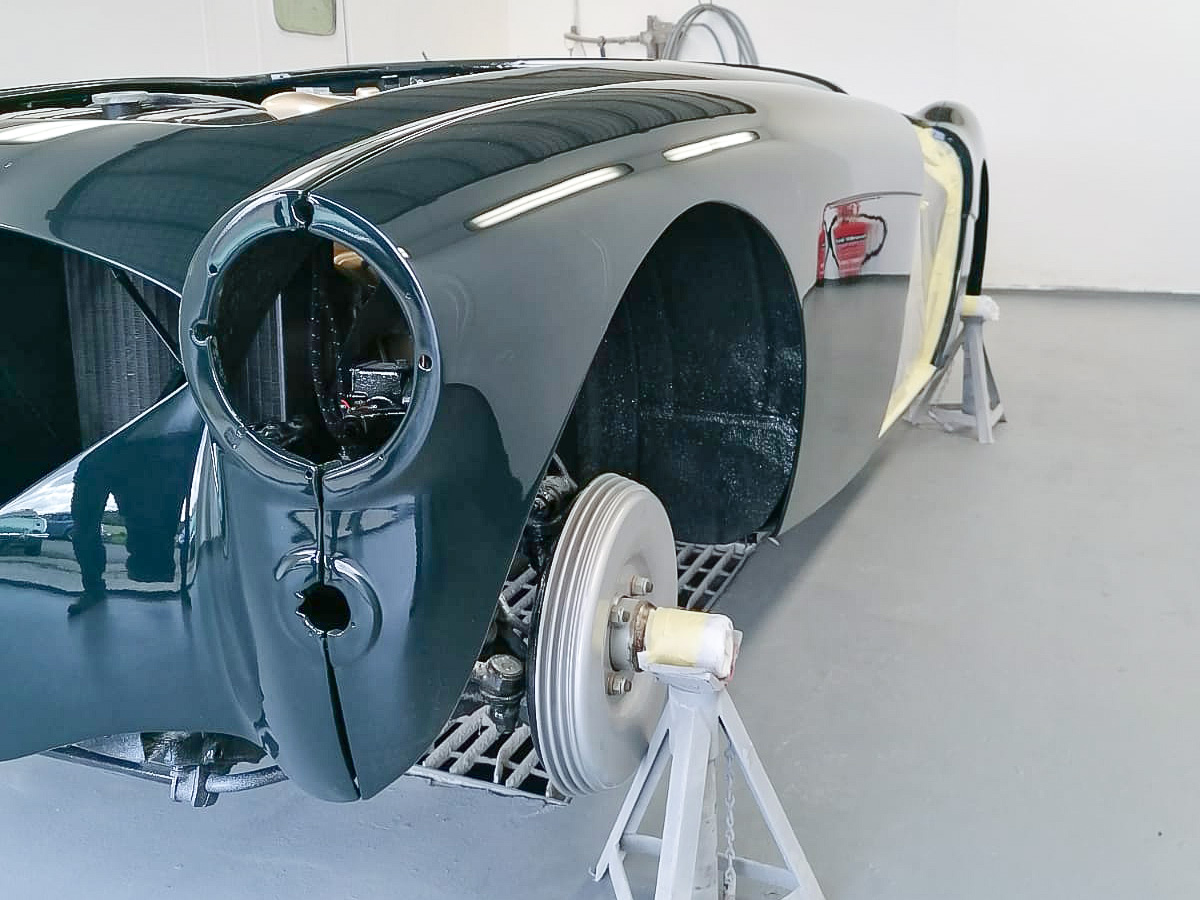 Austin Healey after a paint job on display at the Rawles Motorsport open day